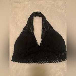 Black Lace Halter Bralette- Lined - Size Large